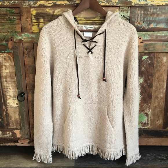 Carribean Pacific V-Neck Fringed Sweater Wool Blend Sz S/M - Picture 1 of 9